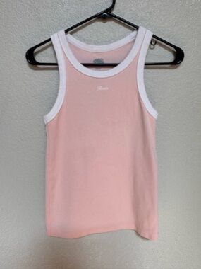 Roots Organic Cotton Ribbed Logo Tank Women’s XS Pink White